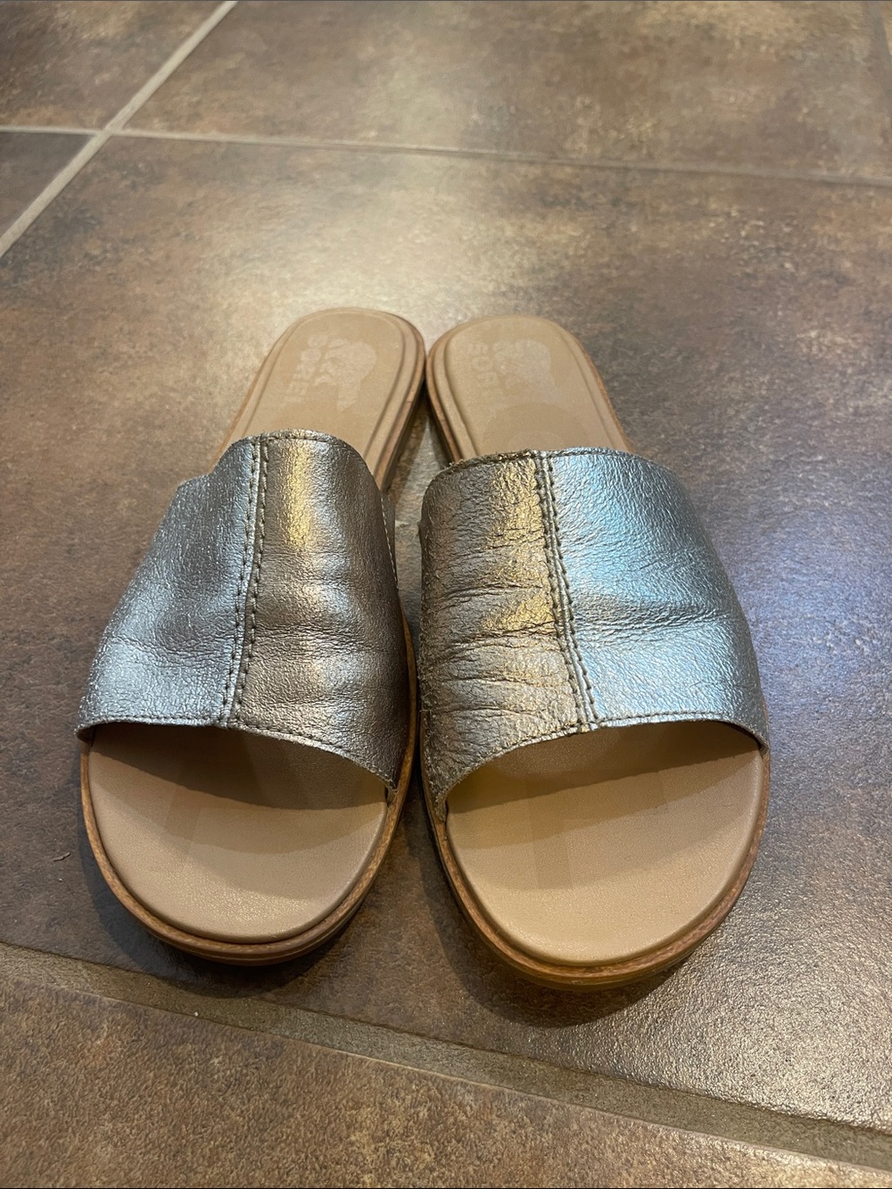 Sorel Metallic Silver Slide Sandals for Women